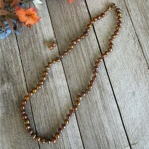 Vintage chocolate freshwater Pearl Necklace and Earring Set